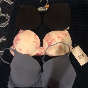 Hurley 3 pack bra set new 36C